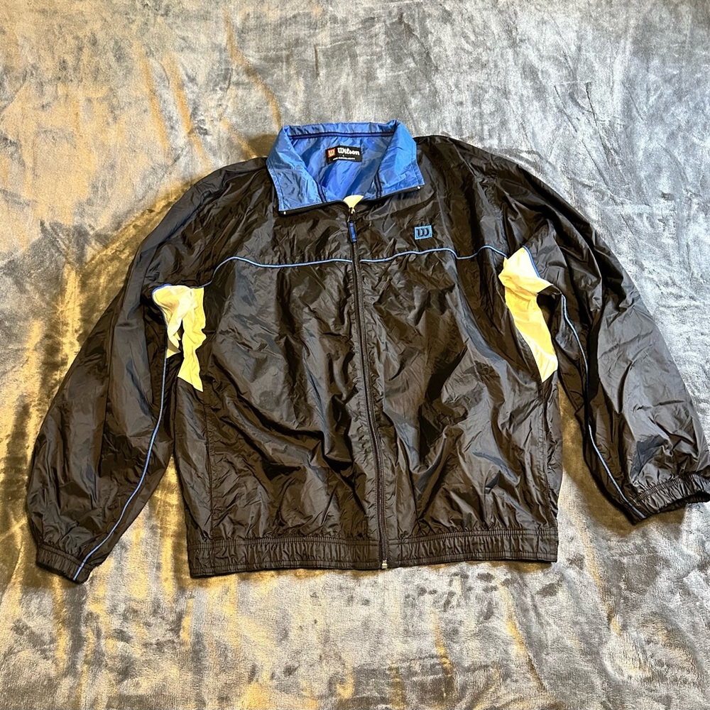 VTG Wilson Retro Zip Up Tennis Windbreaker Jacket Black, White, Blue Size Large
